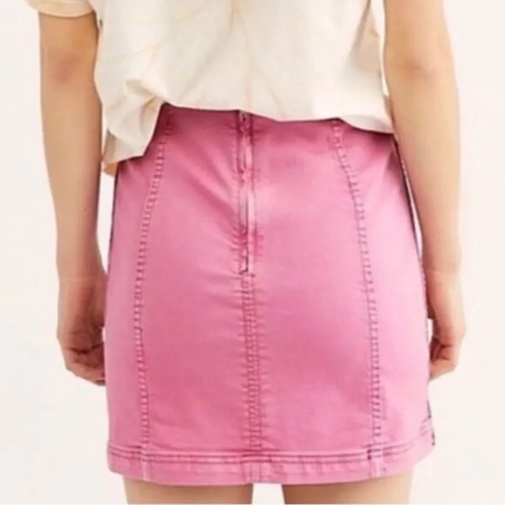 Free People Pink Seamed Mini Skirt‎ Size 4 Cotton Blend Bodycon - Picture 5 of 10